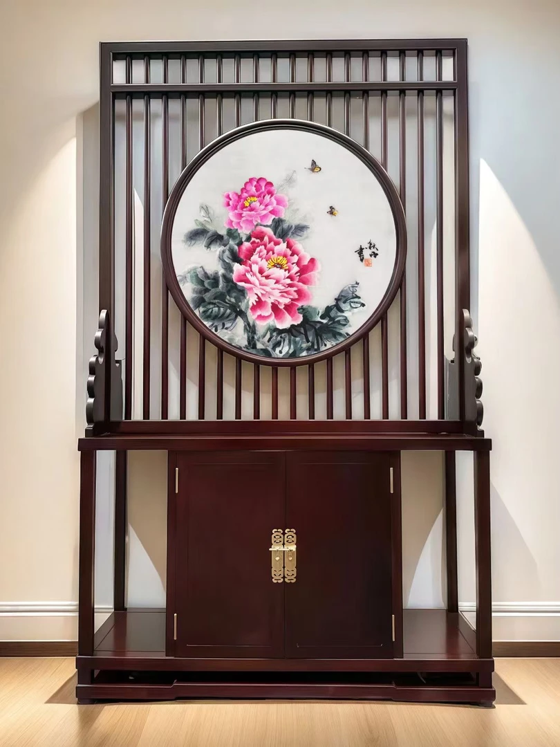 【柜式地屏】纯手工非遗苏绣屏风双面绣刺绣红花梨木框画芯80*80cm