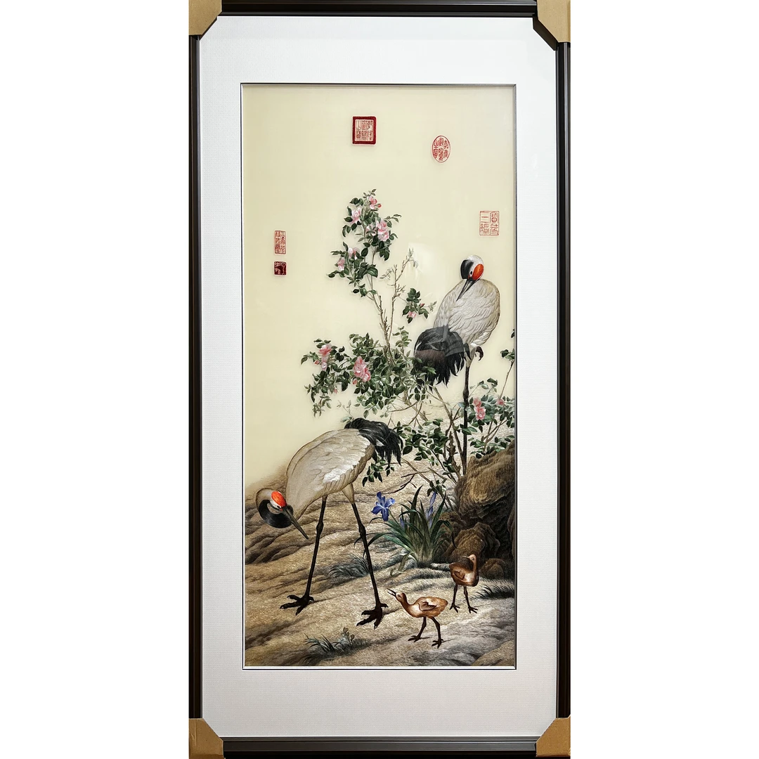 【花荫双鹤图】纯手工刺绣苏绣名画高档玄关走廊新中式画芯50*100cm