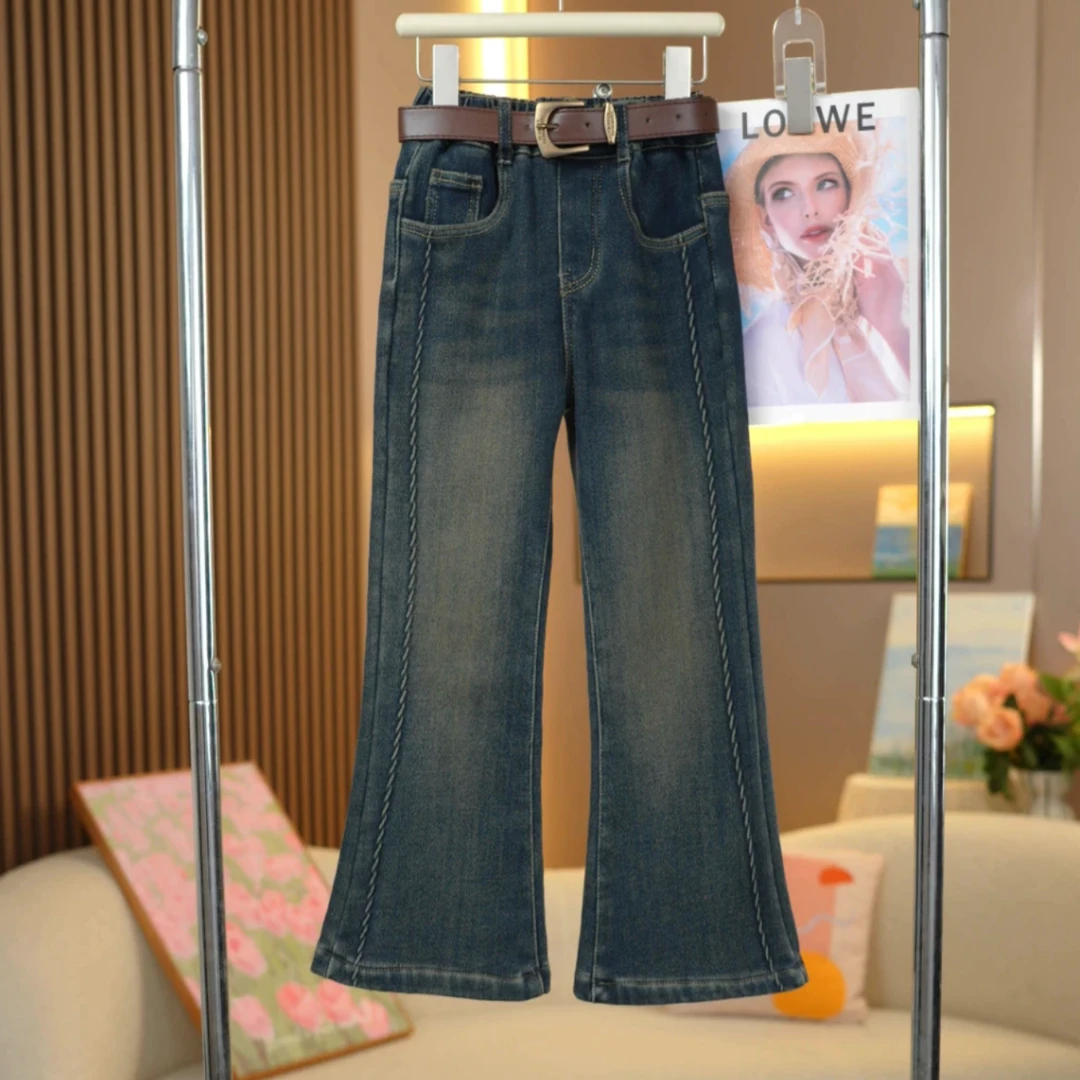 女童单里设计款拼接弹力喇叭裤2024春秋新款中大童时尚儿童牛仔裤