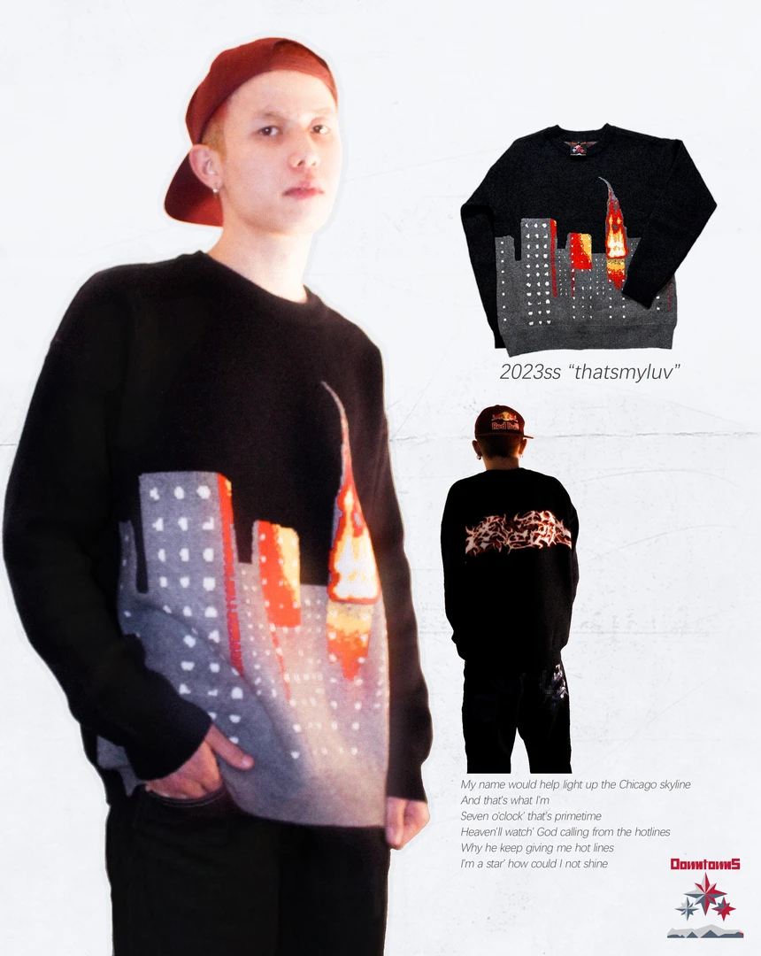 DowntownS宽松圆领印花毛衣