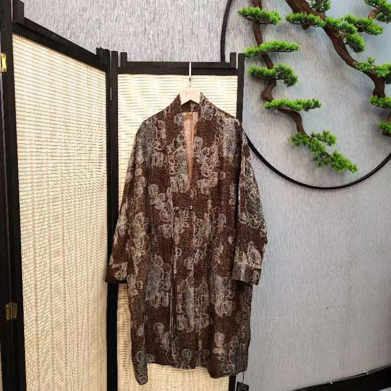 【千奈莉 三非遗】 百搭香云纱扎染剪花风衣长袖