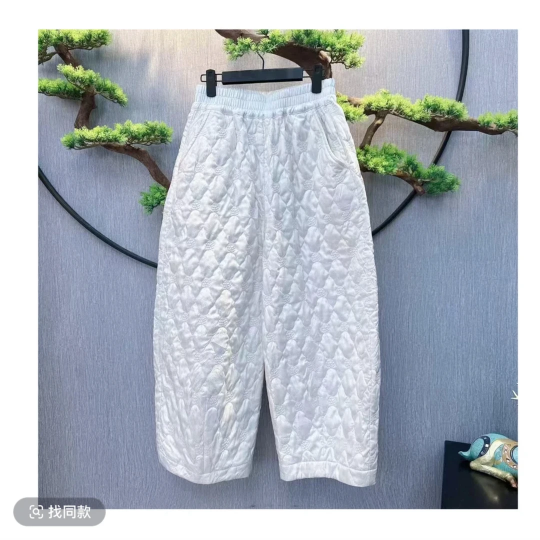 【千奈莉 】百搭松紧高腰蚕丝花苞棉裤