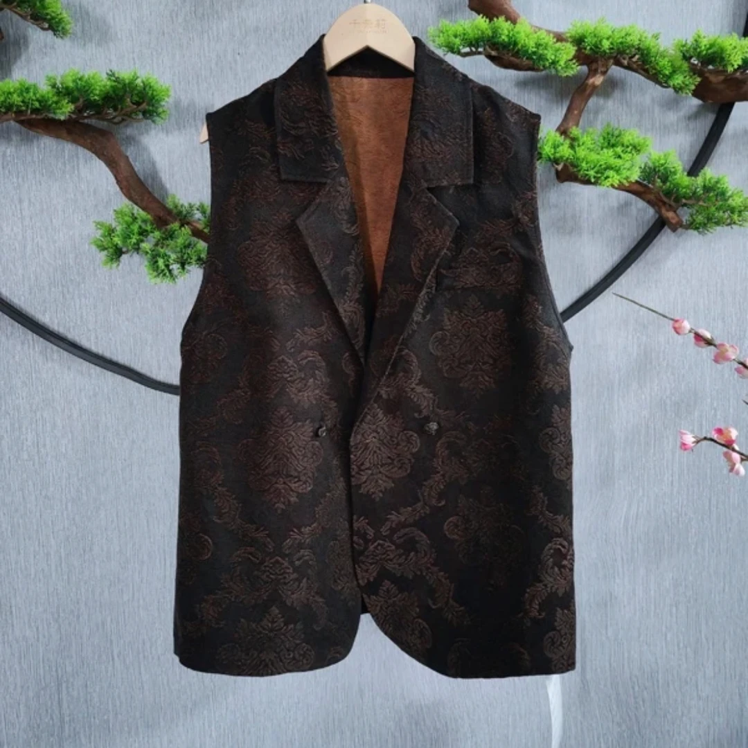 【千奈莉 】柞蚕丝重磅老料西装无袖百搭马甲YJ038