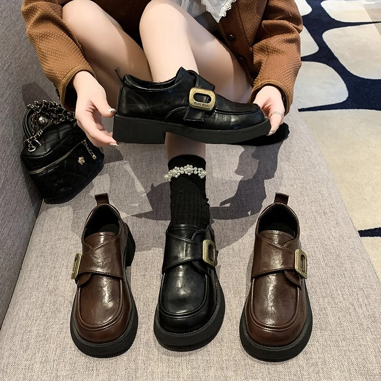 复古英伦风乐福鞋女2024年春秋季新款法式粗跟单鞋配裙子小皮鞋潮