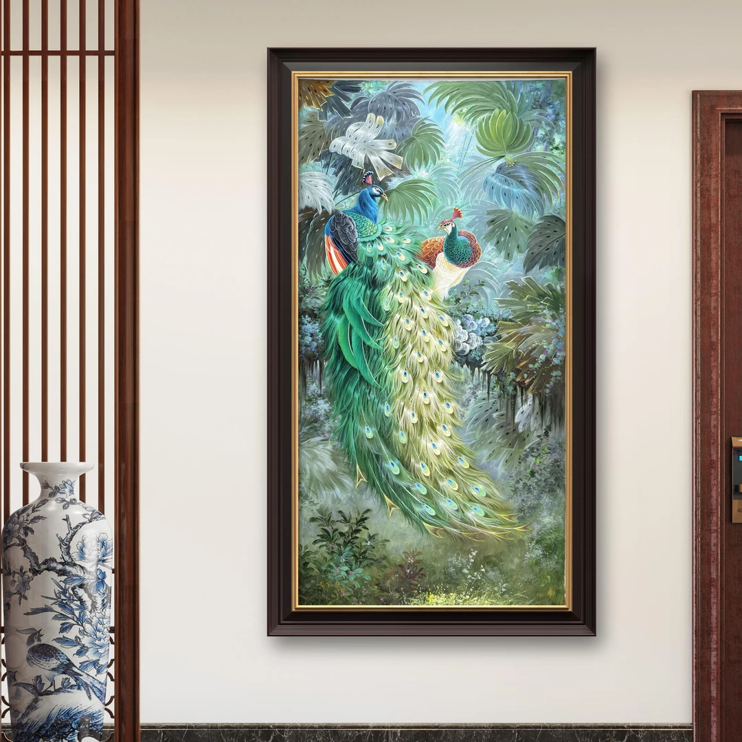 【富贵吉祥】手绘油画原创孔雀玄关过道沙发背景油画装饰画写实原创