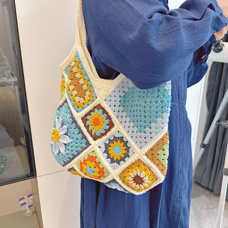 手工编织祖母格包包钩针diy牛奶棉材料送女友