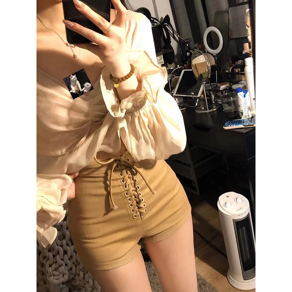 2024夏季甜辣风短裤显腿长高腰抽绳辣妹百搭女显瘦辣妹小众设计感