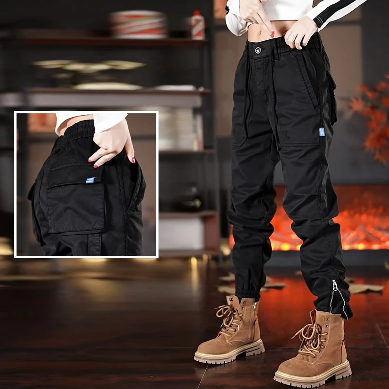 男女同款弹力多工艺户外运动棉质工装裤机车潮牌弹力休闲束脚裤