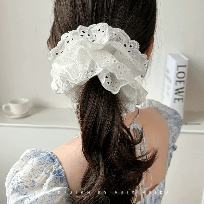 【新疆包邮】夏季双层蕾丝发圈法式小众镂空手作超仙甜美气质