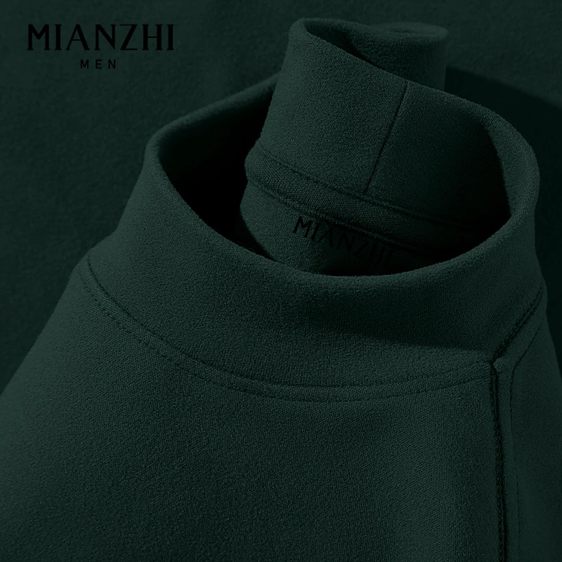 棉致墨绿色德绒打底衫男士冬季半高领双面绒保暖长袖t恤