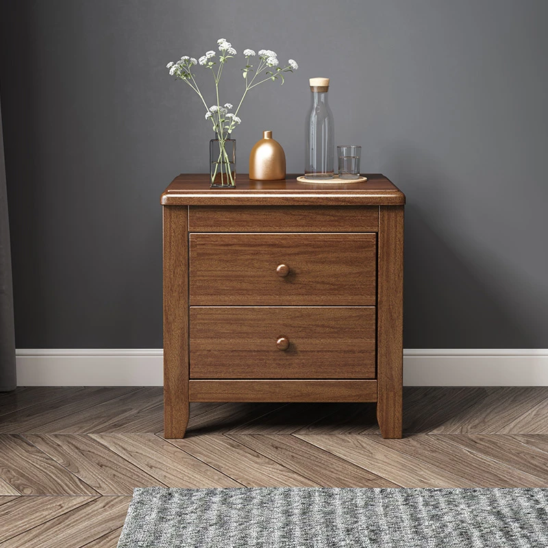 矮柜床头柜北欧简约轻奢橡胶木实木柜子抽屉式家用置物实木床头柜