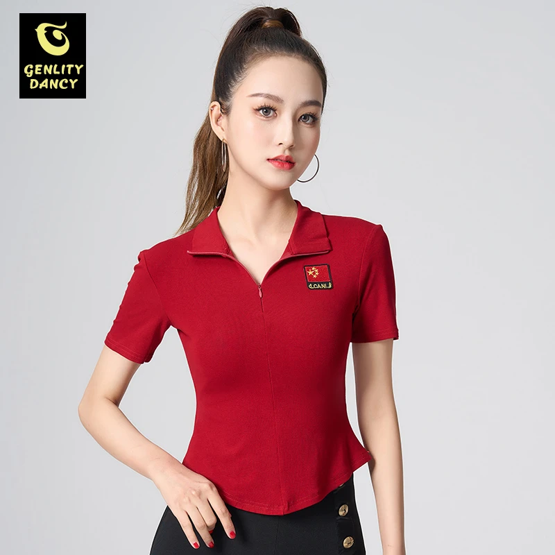 拉丁舞服装成人女款2024新款修身舞蹈练功服专业跳国标舞上衣夏季