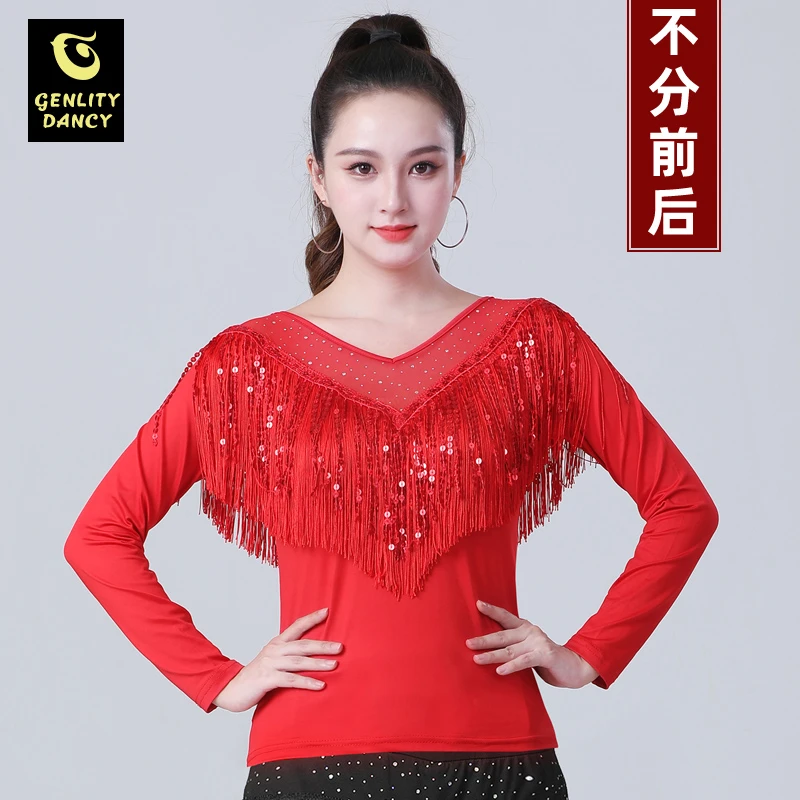 拉丁舞服装女士时尚流苏舞蹈演出服专卖跳吉特巴广场摩登舞上衣秋