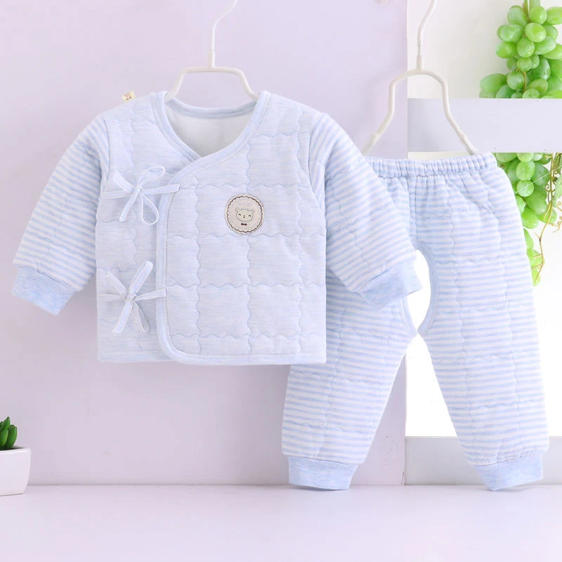 婴幼儿宝宝秋冬夹棉衣服加厚两件套装纯棉新生儿保暖护肚秋冬款暖