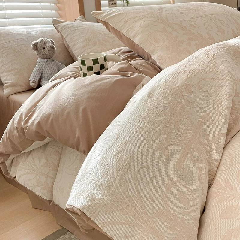 轻奢加厚三层纱纯棉被罩三件套简约学生宿舍单人提花被套单三件套