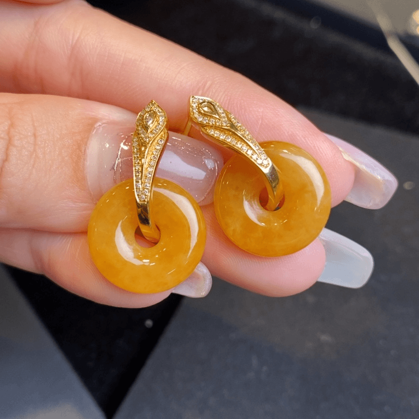 【闪购商品】翡翠耳饰18K金镶嵌黄翡甜甜圈