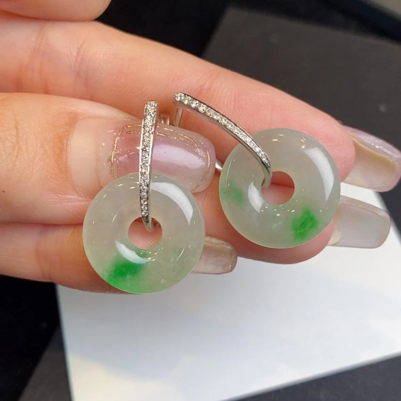 【闪购商品】翡翠耳饰18K金镶嵌甜甜圈