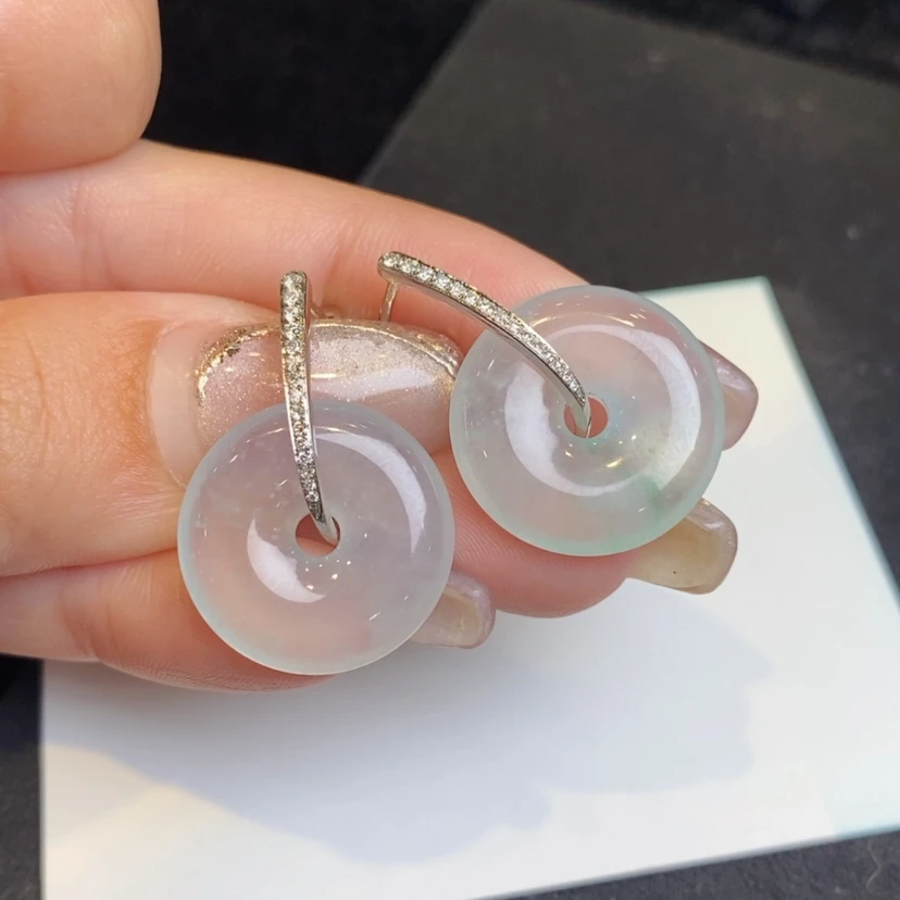 【闪购商品】翡翠耳饰18K金镶嵌高冰平安扣