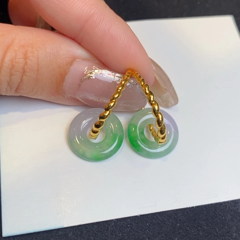 【闪购商品】翡翠耳饰18K金镶嵌甜甜圈