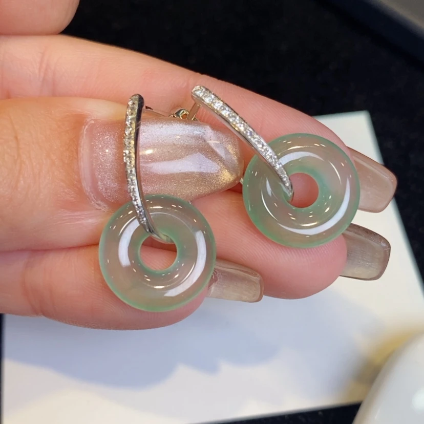 【闪购商品】翡翠耳饰18K金镶嵌甜甜圈
