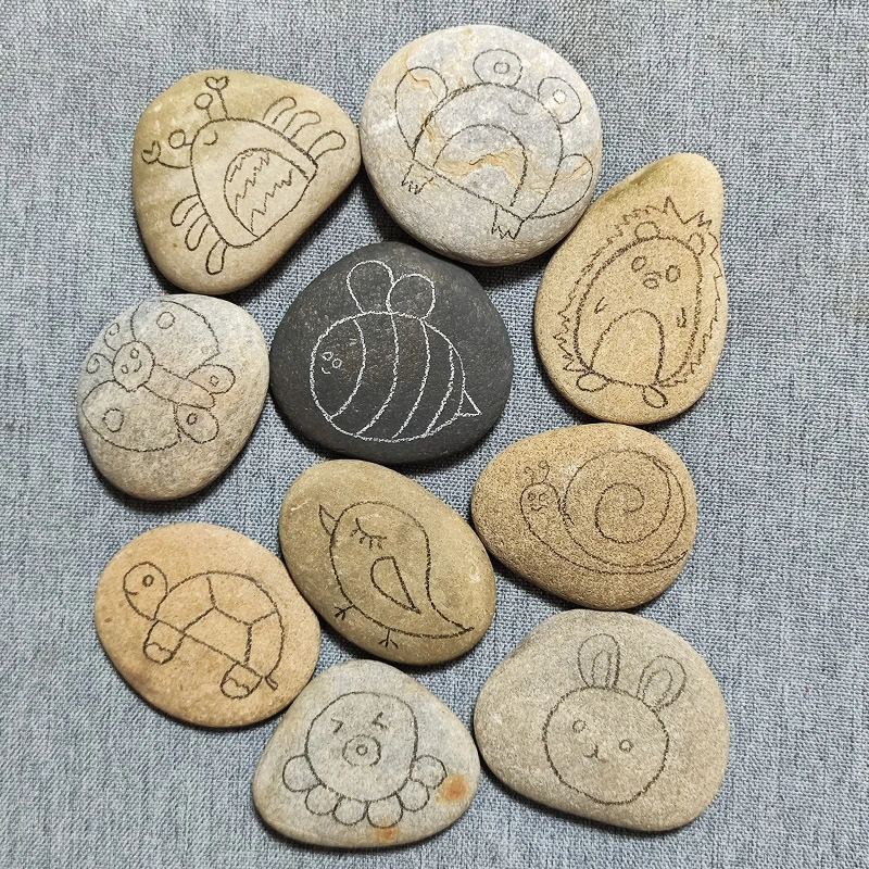 DIY石头画线稿涂鸦 鹅卵石线稿幼儿童手工绘画材料彩绘