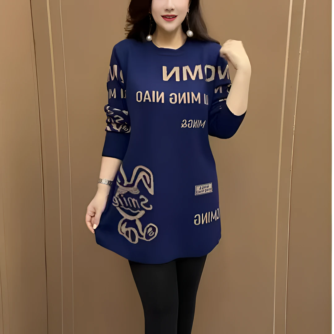 2024冬季新款洋气大码显瘦打底衫女时尚妈妈百搭加厚吉祥兔大版衫