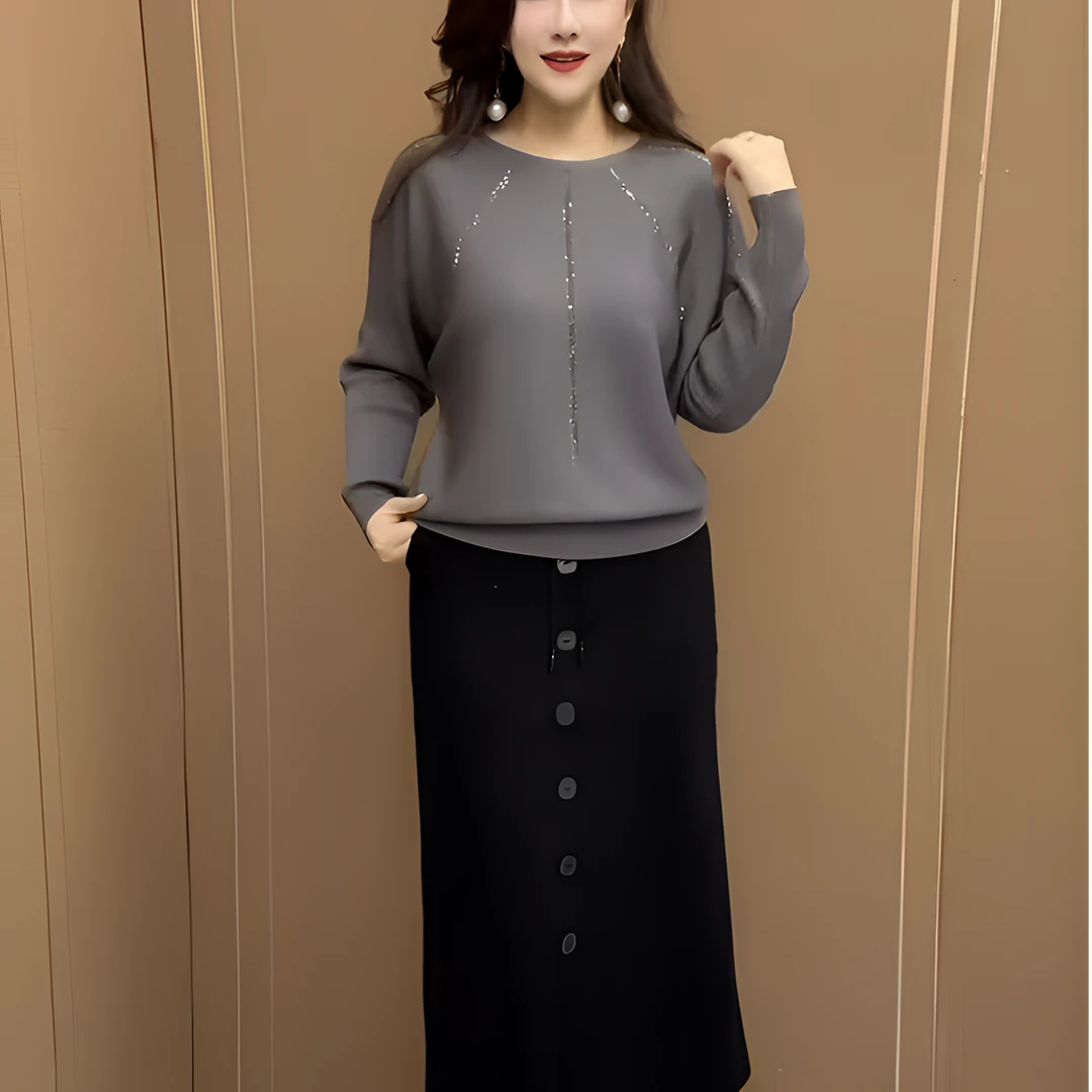 秋冬季保暖针织打底衫时尚妈妈高档气质休闲百搭烫钻纯色毛衣