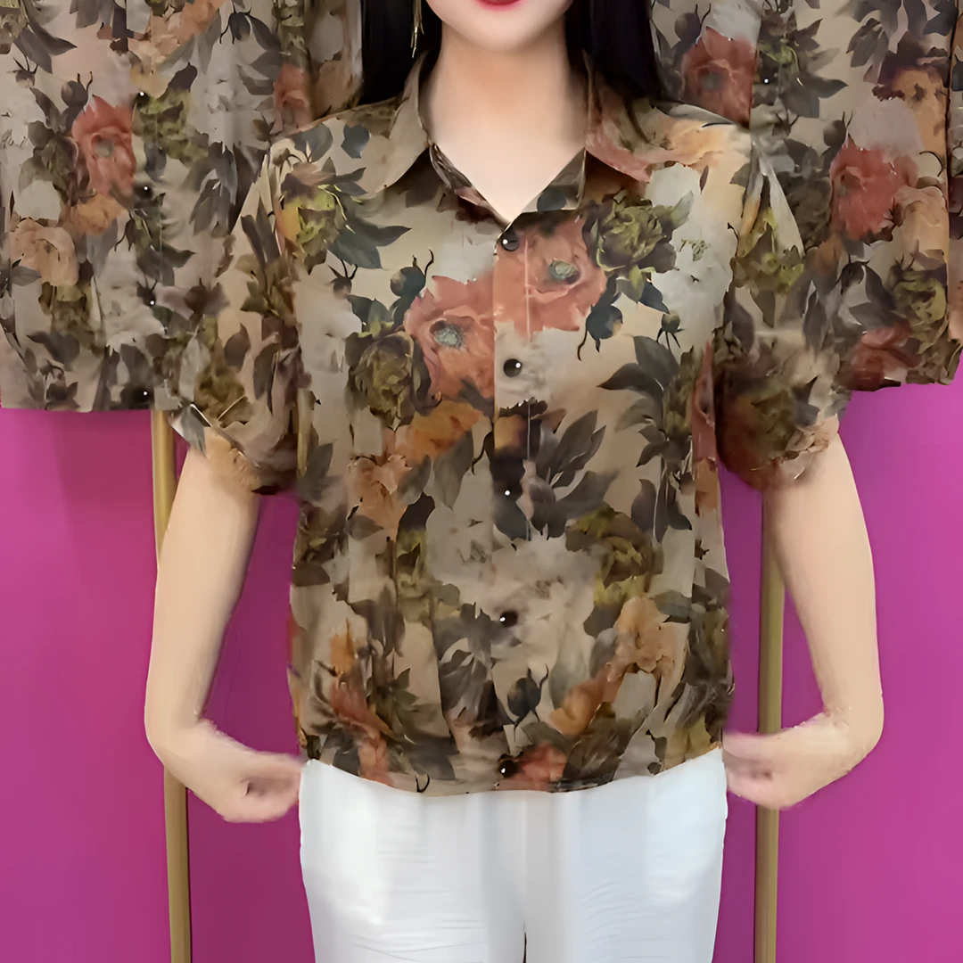 中老年妈妈装夏款短袖碎花百搭衬衫2025新款宽松休闲女士开衫上衣