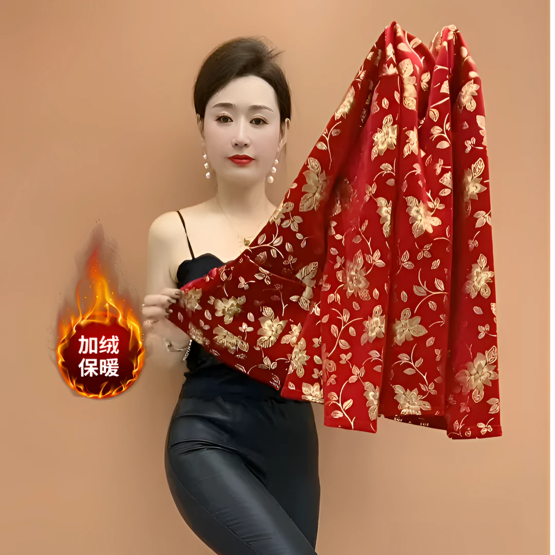 冬季新年款中年妈妈中国红加绒保暖外套高档新中式重工烫金开衫女