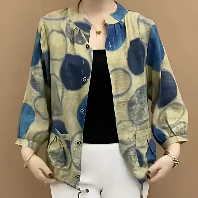 2025新款宽松休闲大码妈妈装防晒外套夏季薄款七分袖百搭印花衬衫
