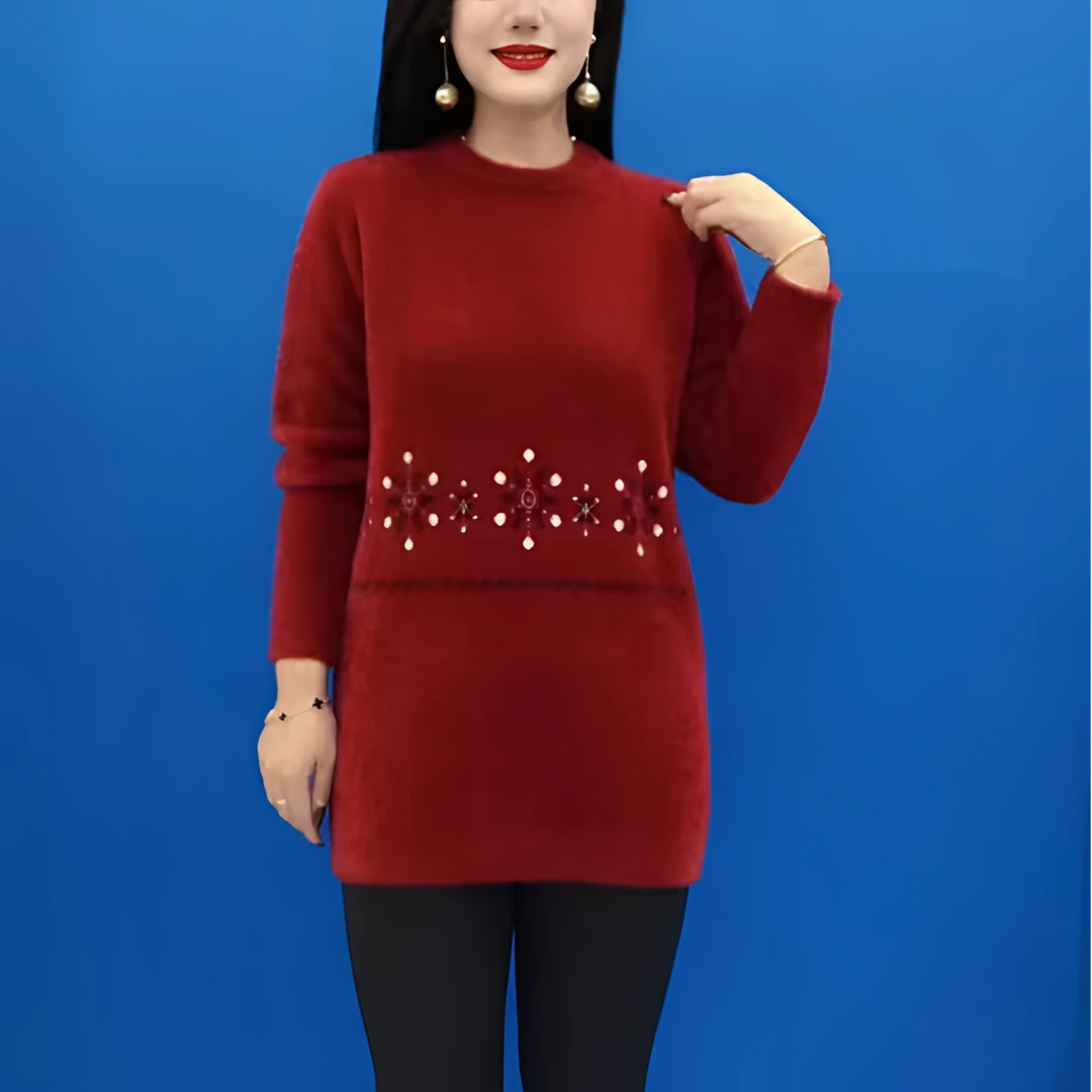 洋气中老年宽松保暖上衣秋冬季新款妈妈装加厚水貂绒针织打底毛衣