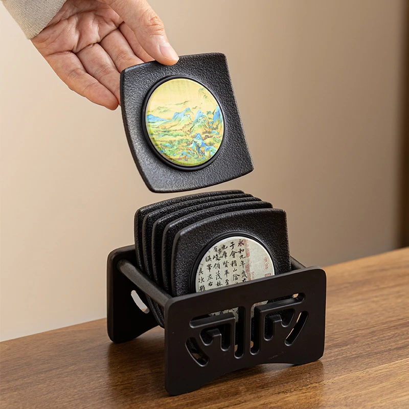 中式电木吸水杯垫功夫茶具零配家用隔热防滑配件logo简约茶道创意