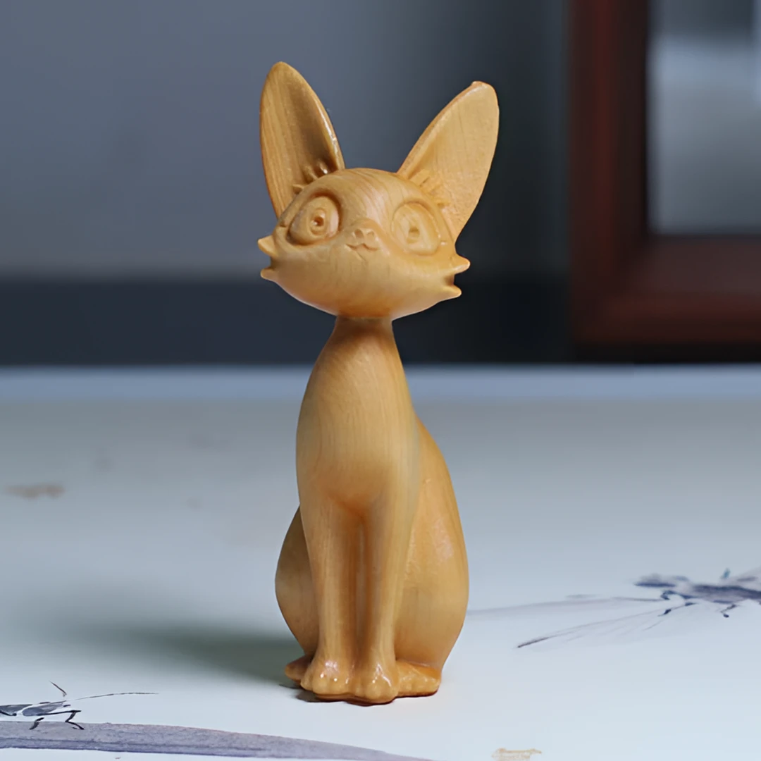 崖柏木雕优雅猫可爱吉吉猫木质小猫咪摆件实木卡通动物迷你手把件