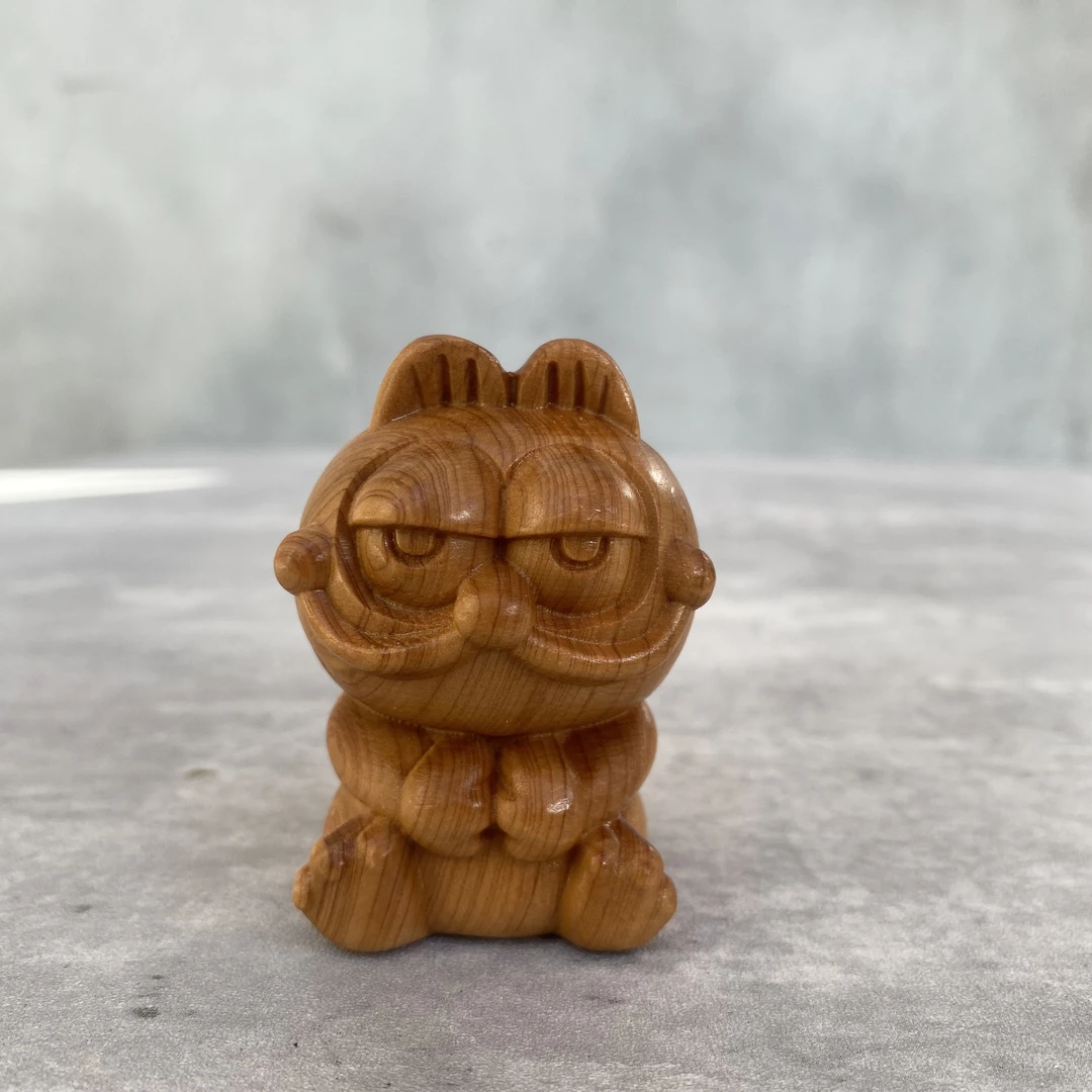 崖柏木雕加菲猫木质小摆件卡通可爱手把件