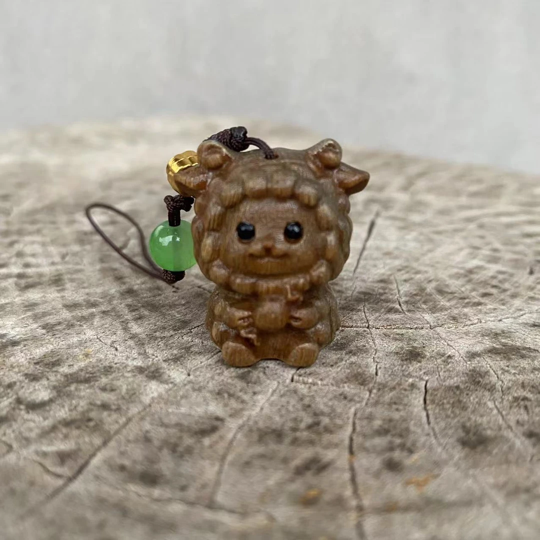 绿檀木雕生肖羊小羊网红可爱挂饰卡通车钥匙扣挂件女生高颜值