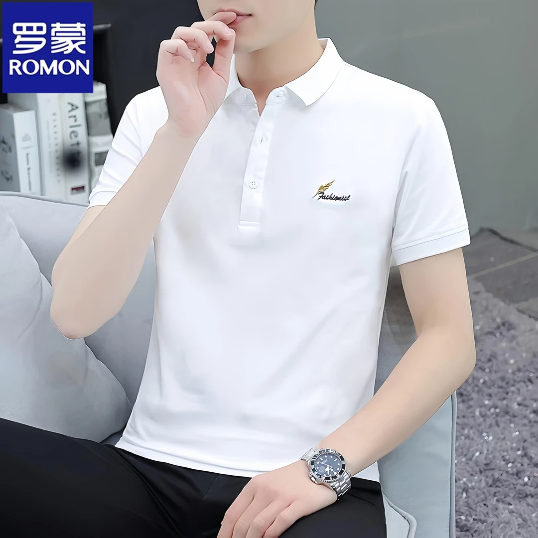 Romon/罗蒙夏季新款冰丝POLO衫透气时尚简约男士短袖t恤翻领上衣