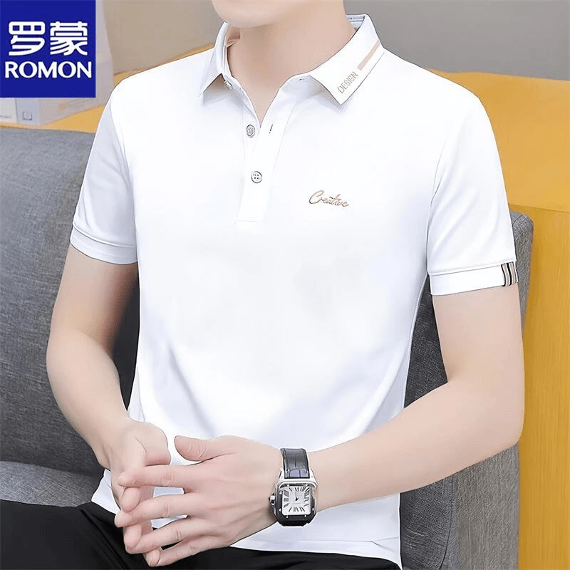 Romon/罗蒙男士休闲时尚t恤韩版百搭翻领polo衫刺绣图标带领上衣