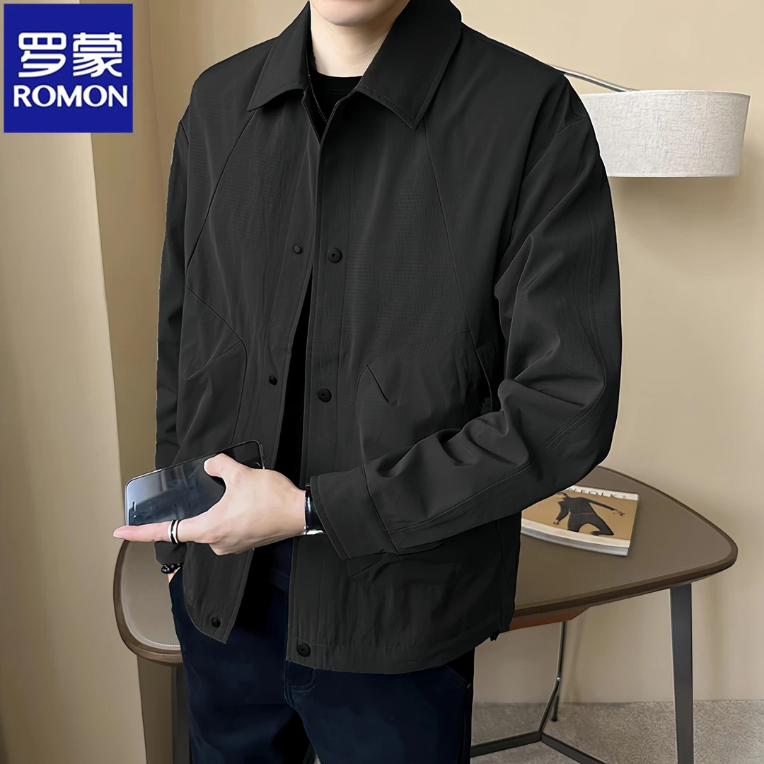 Romon/罗蒙夹克男士秋季美式新款工装翻领上衣服潮流百搭帅气外套
