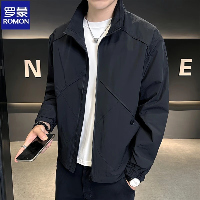 罗蒙男士外套宽松春秋季休闲立领薄棉秋款薄款外衣潮流百搭夹克衫