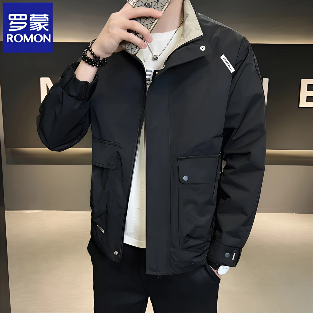 Romon/罗蒙2025春装春季男士夹克宽松帅气百搭翻领潮流上衣男外套