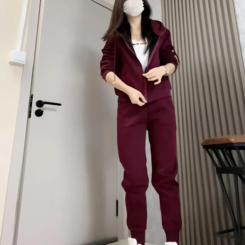 2439失序混搭加绒加厚运动休闲套装2024秋冬新款城市机能连帽时尚