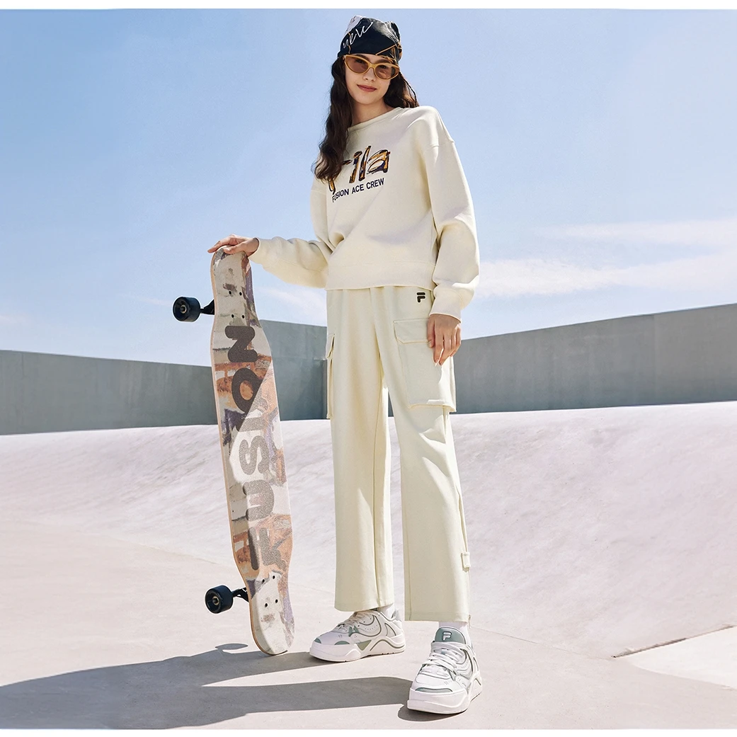 FILA FUSION潮流百搭简约宽松舒适雅丹风针织时尚长裤T11W411601