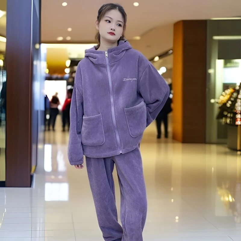 冬天可外穿式【升级海豚绒】情侣居家服宽松运动休闲时尚睡衣套装女