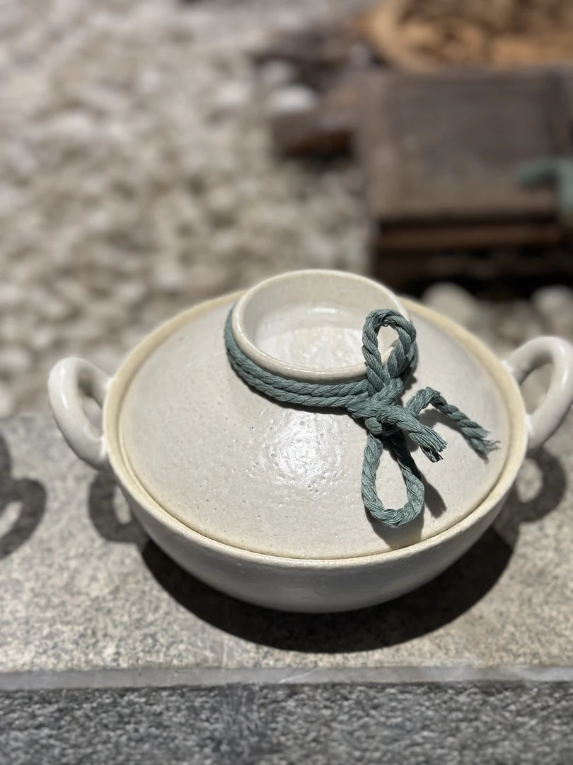 【柴烧茶器】手工 双耳纯白砂锅 500ml 口径18 深度6