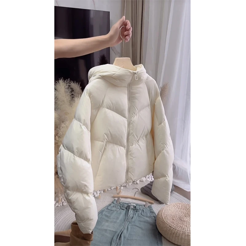 米白色短款连帽棉服2025冬季新款冬装棉衣面包服爆款棉袄女装外套