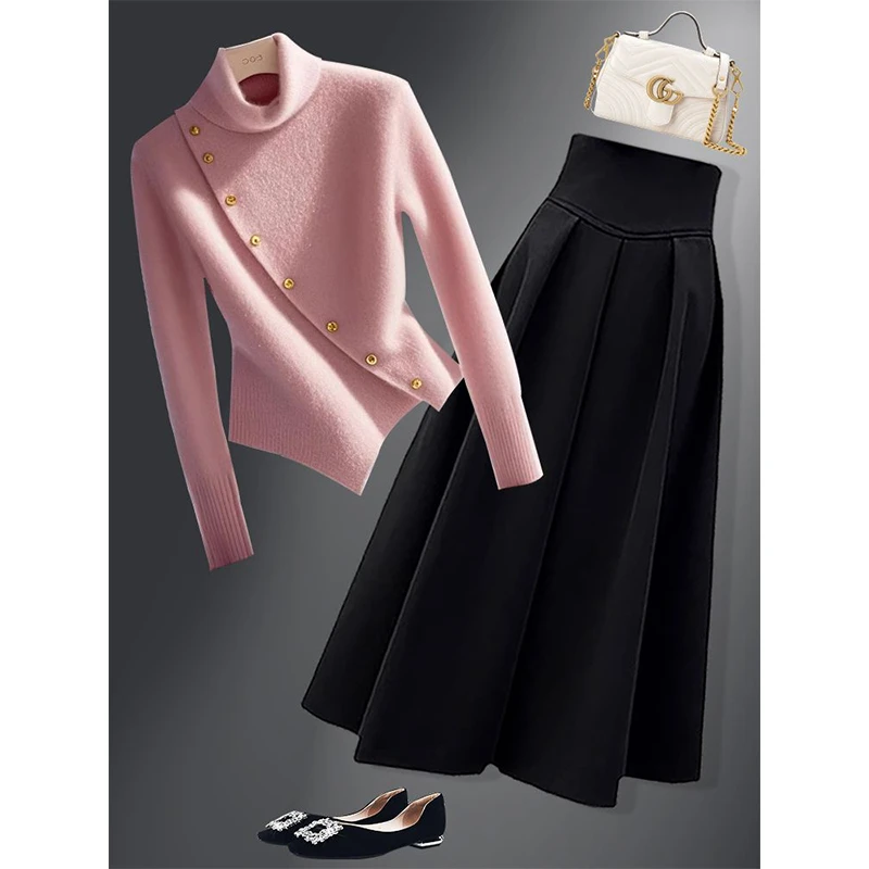 法式独特绝美毛衣女2024冬高级感炸街超好看半身裙洋气时尚两件套