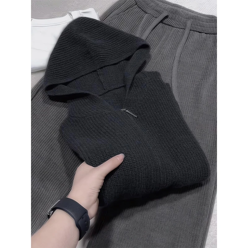 欧货重磅2024年秋季新款女装秋冬高级感漂亮灰色针织帽衫穿搭毛衣