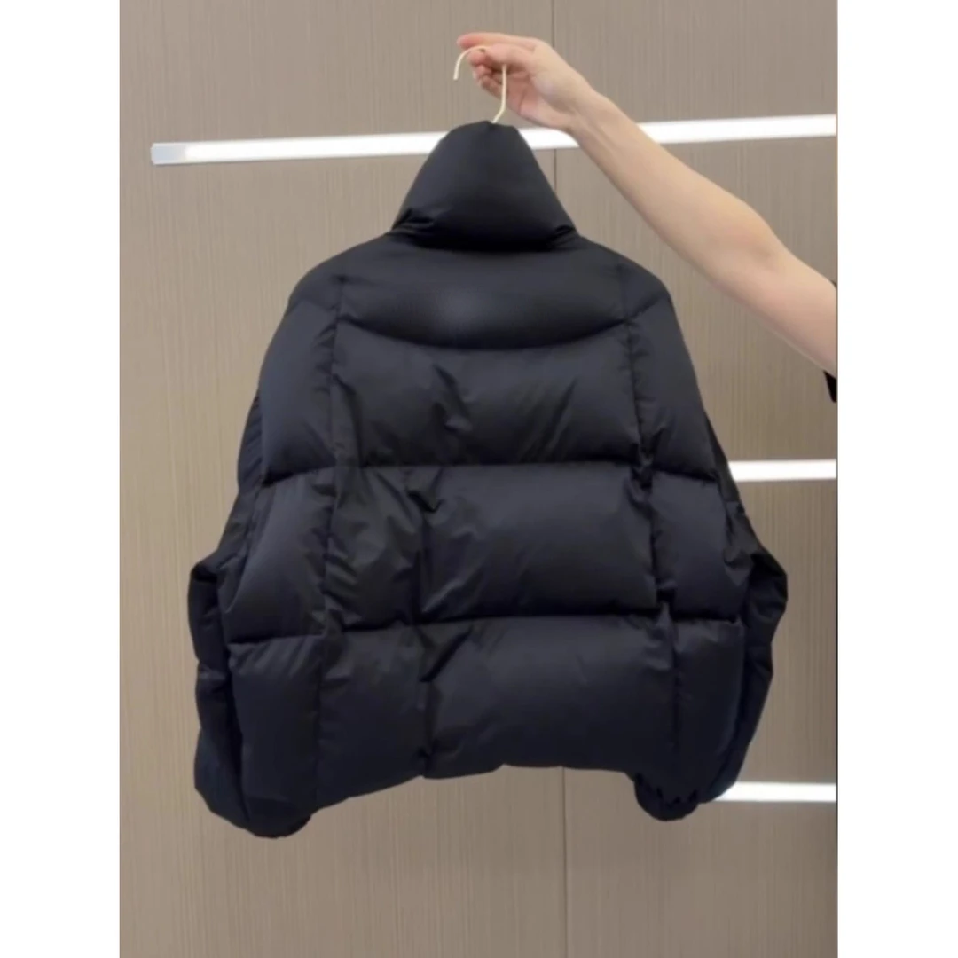 黑色高领不规则拉链棉服外套女秋季加厚设计感气质外穿面包服上衣