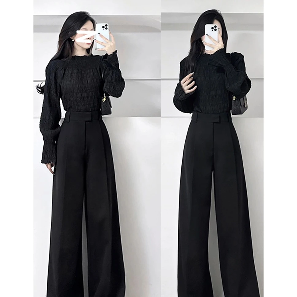 冷淡系女装高级职业套装微胖女生秋季韩剧盐系轻熟穿搭黑色两件套