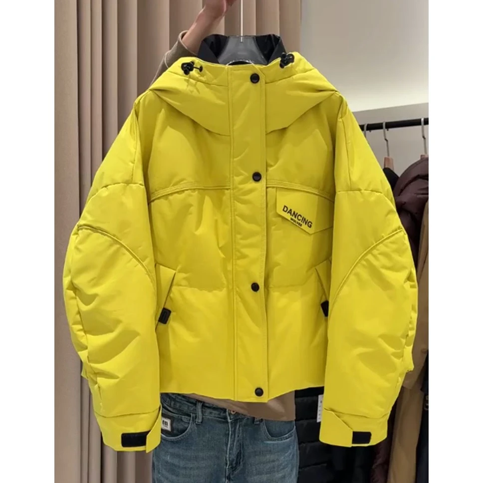 独特超好看柠檬黄色短款棉服女冬季2024新款休闲冲锋衣工装外套潮